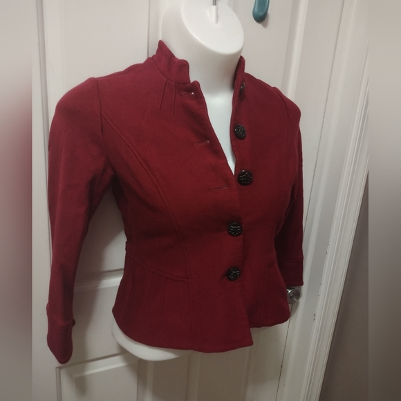 Coldwater Creek Knit Jacket Front Designer Buttons Burgundy Red Sz 8p - Picture 6 of 8